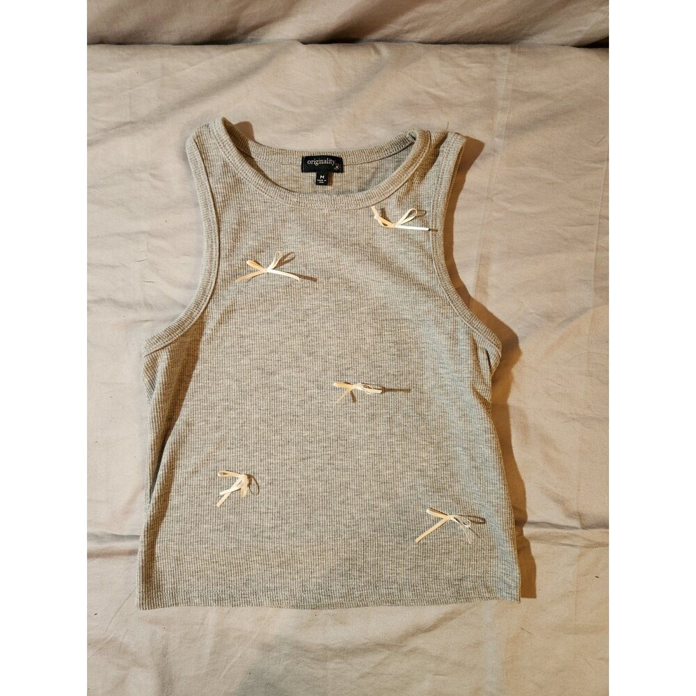 Originality Ribbed Tank Top with small tie Details Medium Gray